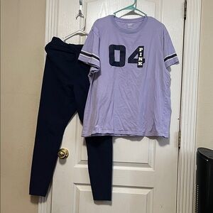 PINK vs Purple tee and Navy Leggings Set